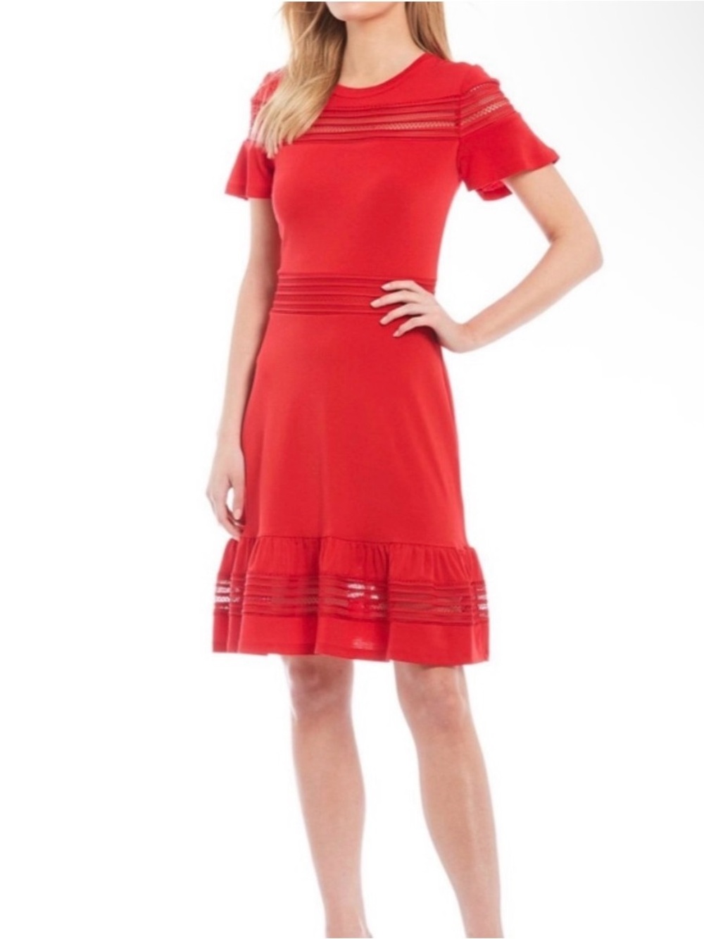 MICHAEL Michael Kors Red Knit Lace-Trim Girls Dress